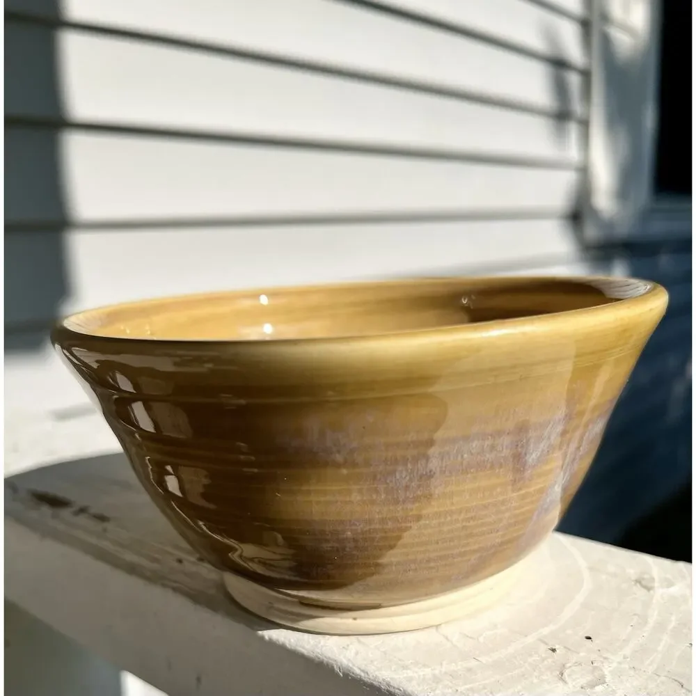 Freeform Pottery Bowl Handmade Earth Tones Drip Glaze Sea Turtle Stamp Mark